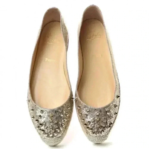 Christian Louboutin Aliochette Gold Glitter Spike Espadrille Flats - Picture 1 of 5